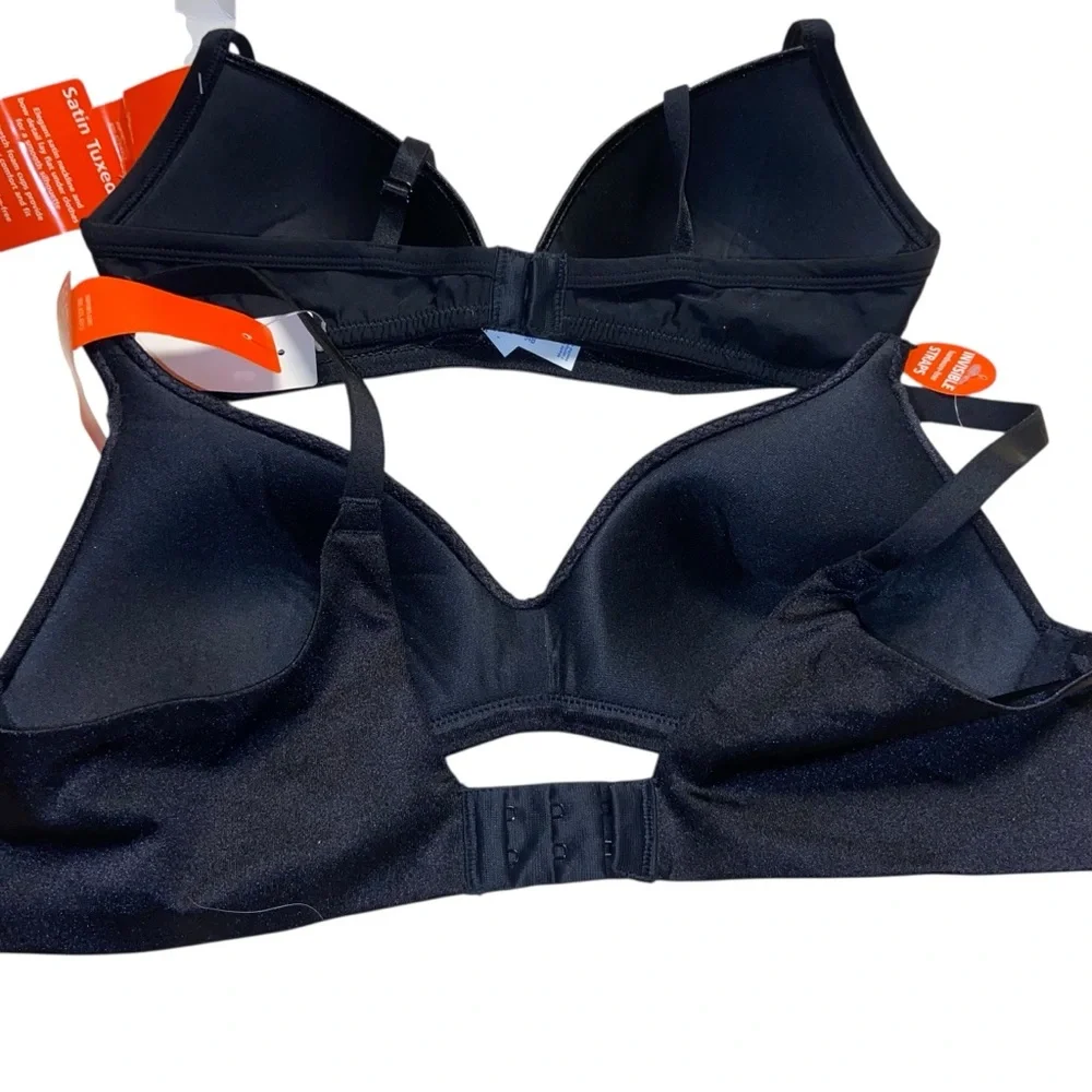 Warners Bra Size 34B Wireless Soft Cup Black Smooth Satin Wire Free Lot of 2 NWT - Picture 2 of 8